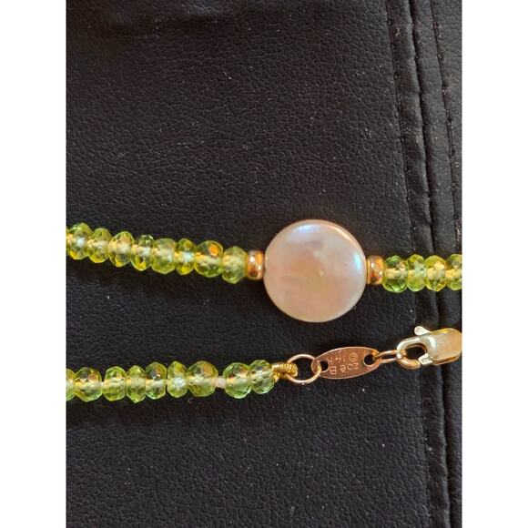 Zoe B. 14K Yellow Gold Coin Pearl & Green Tourmaline Necklace 36" - Picture 2 of 16